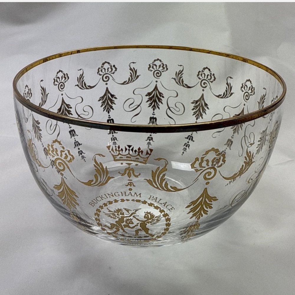 Royal Collection Rare Buckingham Palace Gilded Round Glass Bowl